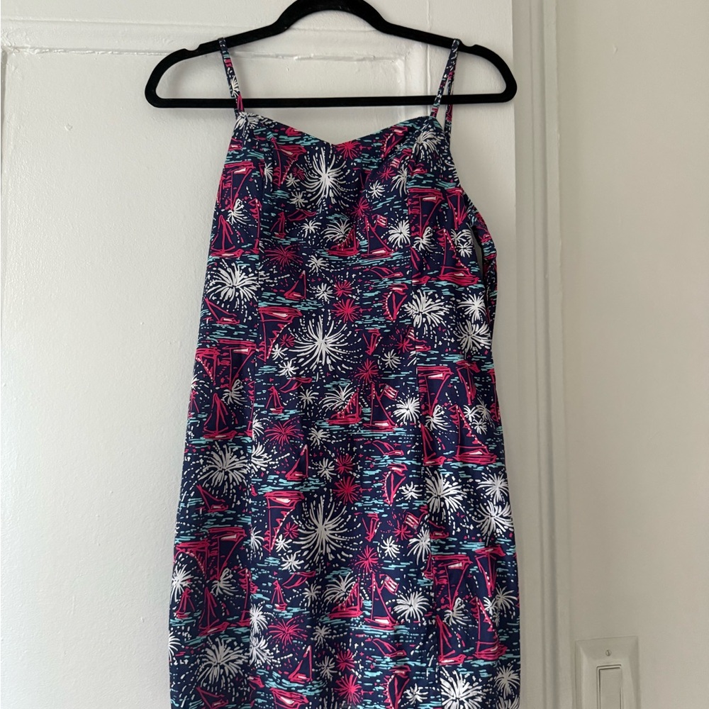 Navy and Pink Sailboat Firework Print Dress